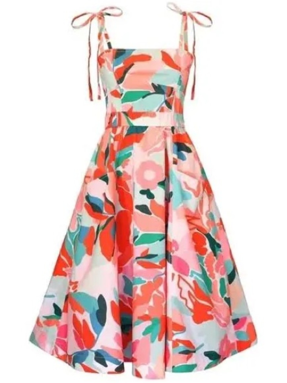 Coral Floral Tie-Shoulder Midi Dress
